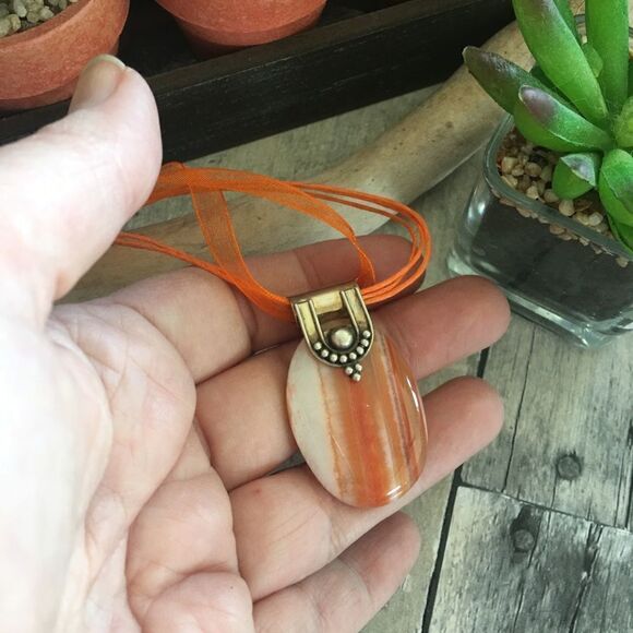 Orange Agate Sterling Silver Necklace - Picture 5 of 6